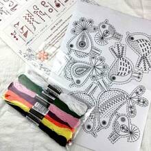 1 Set DIY Water-Soluble Embroidery Transfer Craft Sewing Supplies (1 Pc A4 Size Cold Water Soluble Non-Woven Fabric + 12 Colors Embroidery Threads + 1 Pink Flower Needle Threader + English Instructions + OPP Bag) - A - View 10