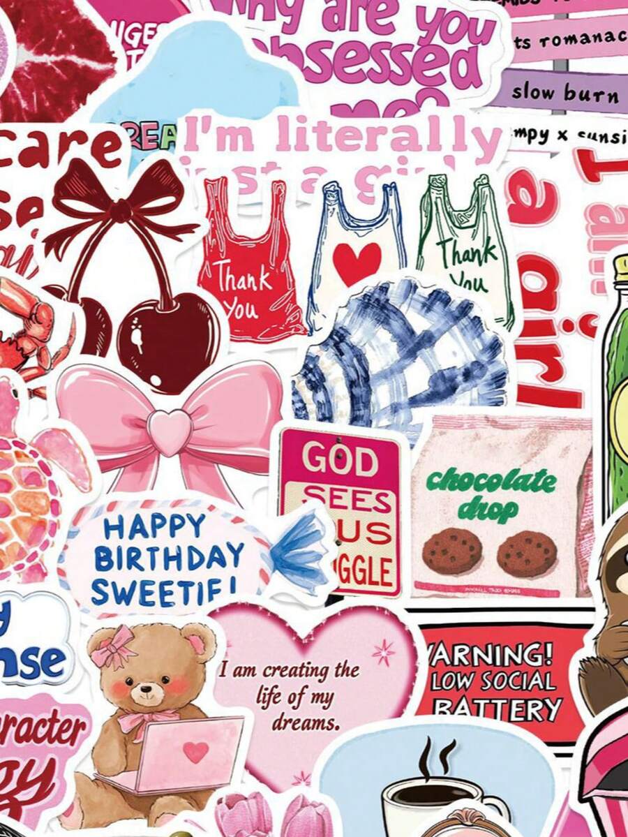 50 miếng dán hoạt hình màu hồng chủ đề Downtown Y2K, hình dán cô gái Downtown, hình dán dễ thương chủ đề Y2K, hình dán màu hồng dùng để dán bình nước, đàn guitar, hành lý, điện thoại, ốp lưng, laptop, ván trượt, làm quà tặng. - B - Xem 1