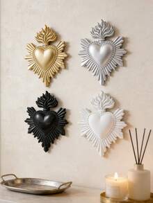 1 pezzo Ornamento decorativo appeso a forma di sacro cuore in fiamme in resina, stile europeo, decorazione da parete, opera d'arte per la casa, disponibile in più colori, decorazione per atmosfera festiva, adatto per decorazioni religiose da parete, casa, hotel e accessori fotografici - Multicolore - Visualizzare 4