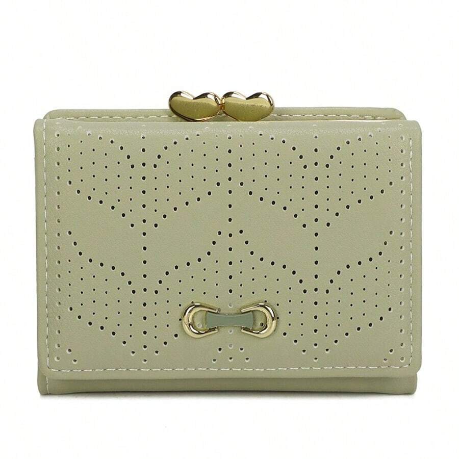 2026 New Women's Wallet, Minimalist Fresh Tri-Fold Wallet, Card Holder, Hollow Leaf Design Short Purse, PU Leather - Green - View 1