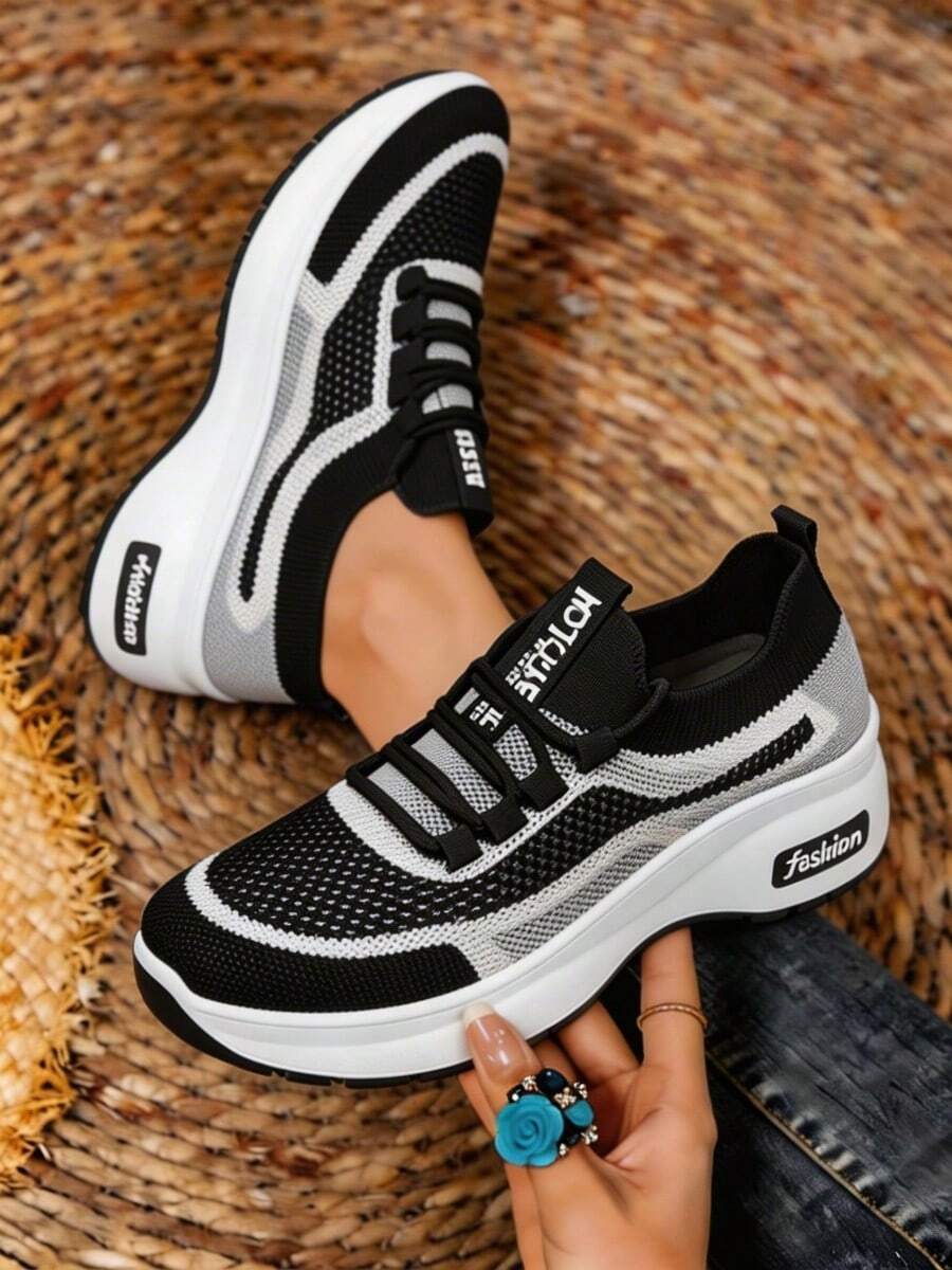 Women's Multi-Functional Casual Shoes. Flexible And Comfortable Upper, Non-Slip, Height-Increasing, And Shock-Absorbing. Washable. Fashion And Dynamic, Suitable For Everyday Wear, Running, Fitness, And Travel. - 黑色 - 查看 1
