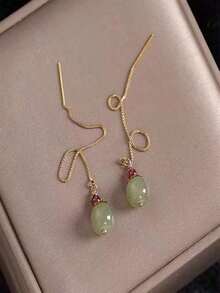Multicolor Chinese Style Niche Design Earrings For Women, Fashionable Minimalist Ear Threader Jewelry - màu xanh lá - Xem 1