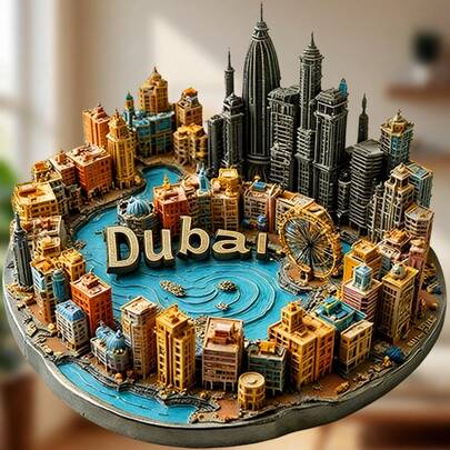 Dubai: Modern Desert Miracle Magnet, Collector's Edition 3D Art Piece Showcasing Iconic Architecture And Futuristic Silhouettes, City Landscape Refrigerator Decor