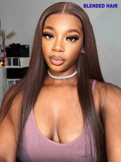 28 Inch 13x4 HD Lace Frontal Long Straight Wig Virgin Brizilian Hair Wigs 200% Density Glueless Wig With Fiber Wig For Women #4 Brown Ear To Ear Lace Front Long Hair Pre Plucked Natural Hairline Wig Daily Use