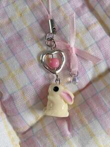 1pc Cute, Soft And Sweet 3D Carved Rabbit Phone Strap, Bag Charm, Key Chain - Multicolor - View 2
