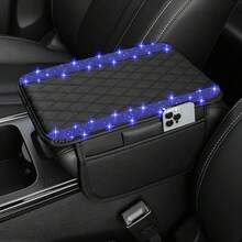 1 pieza Funda de reposabrazos de coche con strass brillante, alfombrilla de salpicadero de coche de PU acolchado de lujo con bolsillo de almacenamiento lateral, accesorio de interior de coche con patrón de diamantes y cristales brillantes, ajuste universal para SUV, sedán, camión y otros vehículos - Estilo A - Ver 10