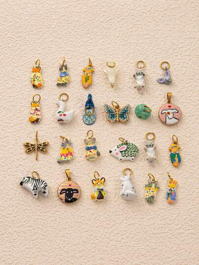 1Pc Animal Series Enamel Drip Pendant Accessories, 18k Stainless Steel Material, Featuring Pattern Elements Such As Fox, Peacock, Frog, Mouse, Cat, Dog, Goose, Hedgehog, Zebra, Etc. Waterproof And Fade-Resistant, Suitable For Women Or Couples, Bracelet Pendant Accessories, Jewelry Pendant, Necklace Pendant Accessories, Summer Jewelry Design, Mobile Phone Chain Pendant Accessories, Keychain Pendant Accessories.