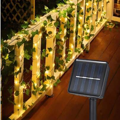 2/5/10m Solar Powered Ivy Lights, 100 LED Artificial Vine Lights, Fake Green Plant Leaf Decor Lights, Bedroom Vine & LED Decorative Lighting, Solar Powered Artificial Ivy - Realistic Silk-Like Leaves And Soft Copper Wire Material, Minimalist Aesthetics, Green Ivy Pattern, Warm Soft Lighting, 8 Lighting Modes - LED Curtain Fairy Lights, All-Season Use