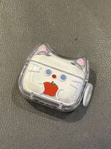 1 pieza Funda de auriculares con diseño de gato de manzana de dibujos animados, compatible con Pro 1/2, divertida pareja 3 nueva modelo de funda protectora para auriculares, 4 caja antideslizante para auriculares (auriculares no incluidos) - transparente - Ver 4