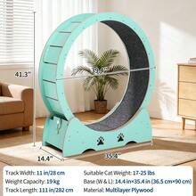 Wooden Cat Exercise Wheel for Indoor Cats – Low Noise, Carpeted Treadmill with Removable Track for Safe Running & Training – Sturdy, Smooth Performance - Grün - Übersicht 1