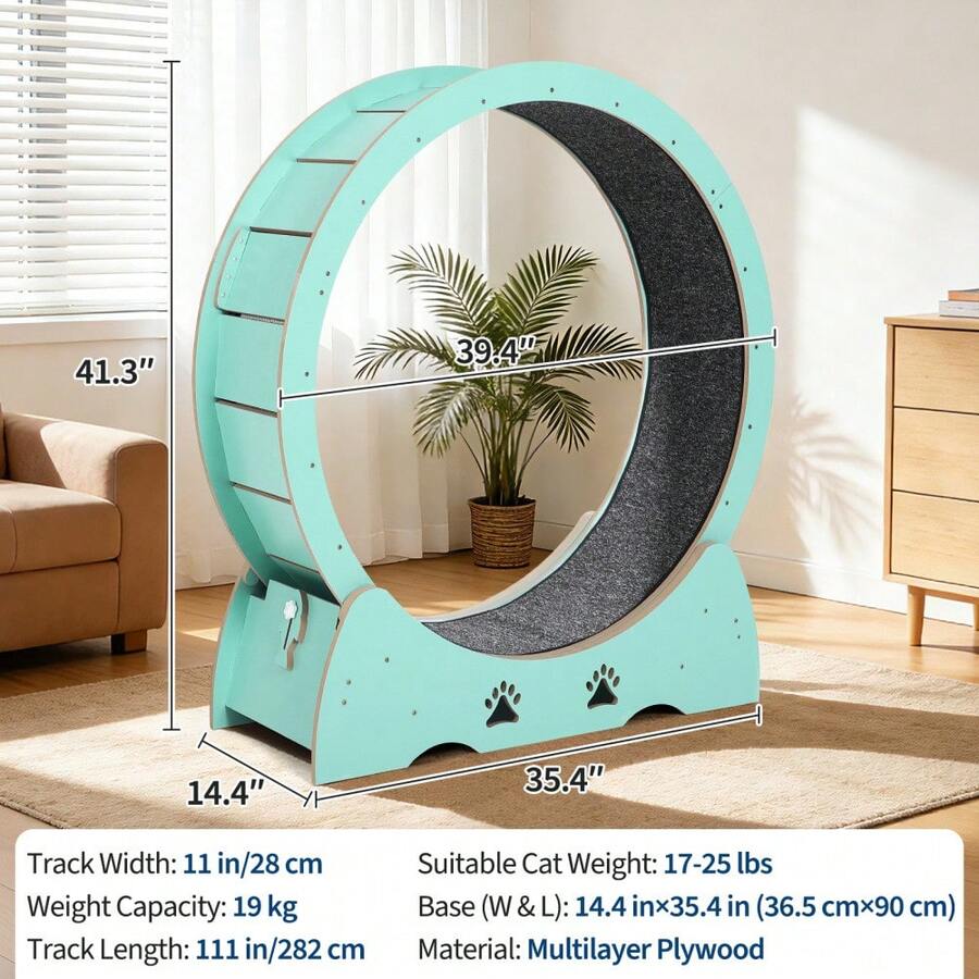 Wooden Cat Exercise Wheel for Indoor Cats – Low Noise, Carpeted Treadmill with Removable Track for Safe Running & Training – Sturdy, Smooth Performance - Grün - Übersicht 1