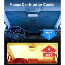 2025 Upgraded Car Windshield Sun Shade [Cool Down by 75℉ ] with Heat Insulation Coating Foldable Sunshade Umbrella Flexible Handle and Ribs Medium 57''x32'' for Car SUV Truck Van - A - Ver 3