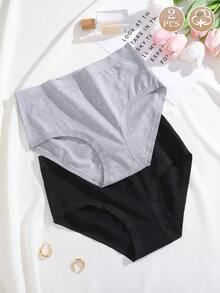 2 chiếc quần lót nữ cạp cao bằng cotton, kiểu dáng tối giản, thoải mái. - Nhiều màu - Xem 1