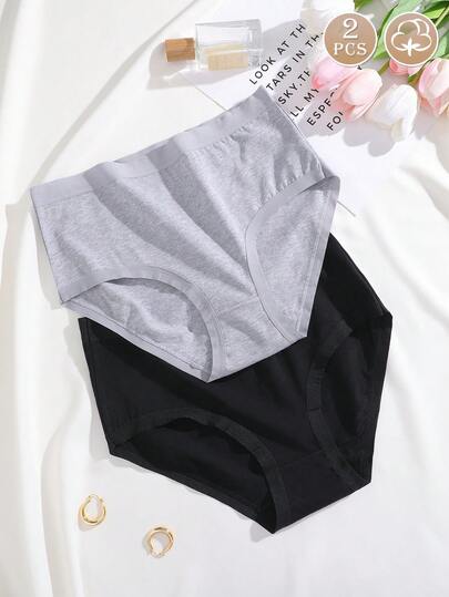 2pcs Minimalist Comfortable High Waist Cotton Briefs, Women's Underwear