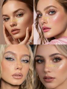 12 Stück glitzernde Augen-Tattoo Aufkleber, glänzende Sterne & Sommersprossen Gesichts-Hologramm Tattoo Aufkleber, wasserfeste glitzernde Augen-Make-up Aufkleber geeignet für Musikfestivals, Partys, Dates, Karneval - Verschiedenfarbig - Übersicht 2