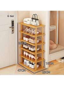 Étagère à chaussures en bambou élégante à plusieurs niveaux, finition en grain de bois naturel - gain de place, assemblage facile, convient pour le dortoir, le couloir et la cuisine - organisateur de rangement carré à la mode pour les baskets, les talons hauts et les stilettos - Multicolore - Voir 11