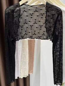 一件白色蕾丝轻薄罩衫，优雅叠穿单品，可搭配吊带裙，夏季必备 - 黑色 - 查看 13