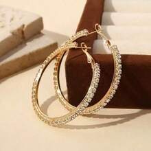 1pc Luxury Sparkle Paved Hoop Earrings – Minimalist Premium Jewelry Gift For Her All Occasions - Yellow Gold - View 3