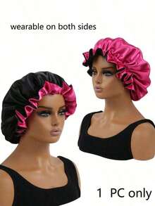 1pc Dual-Color Satin Sleeping Cap, Silk Bonnet - One Size Fits All - View 6