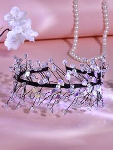 1件闪亮水晶水钻发箍，优雅星形设计宽发箍，适合新娘、婚礼、订婚、舞会、派对、节日、休闲场合佩戴 - 彩色 - 查看 5