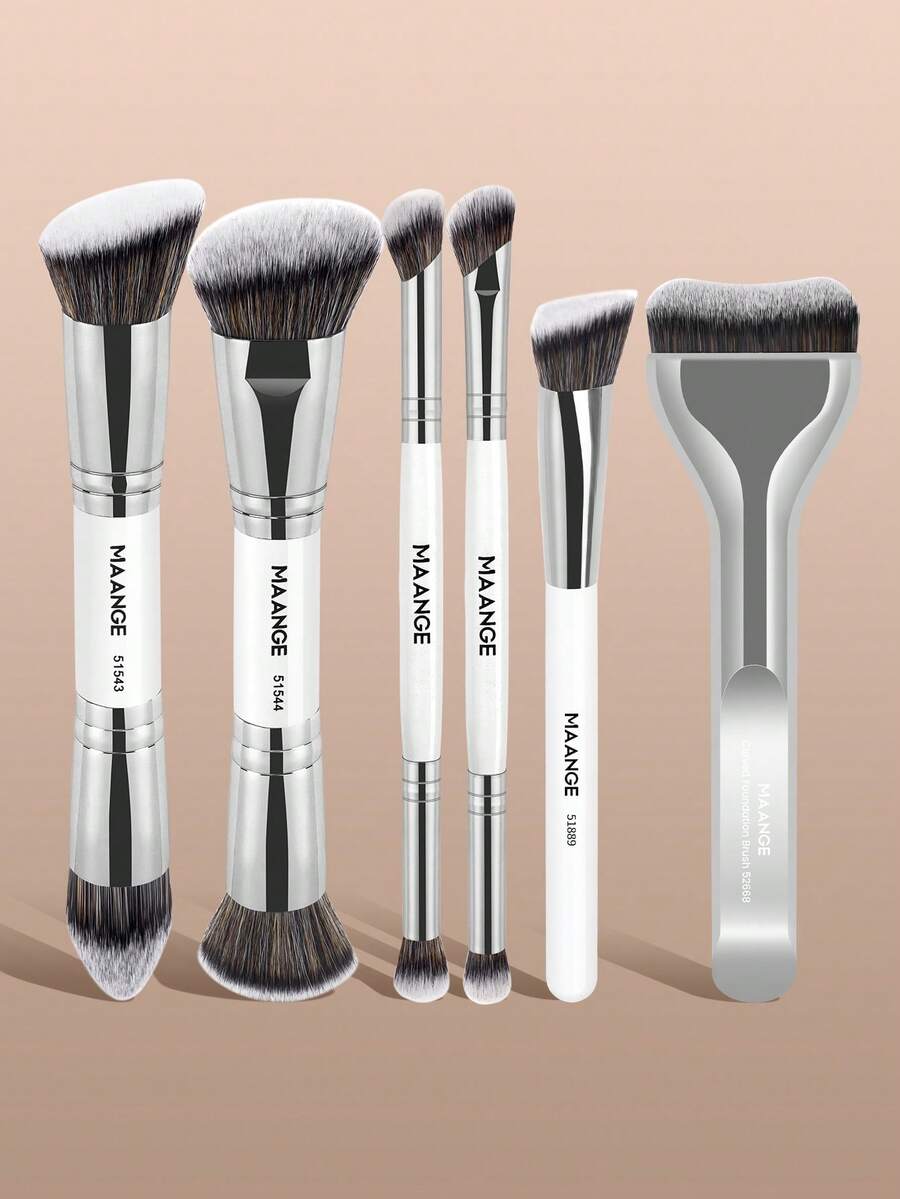 MAANGE 6pcs Professional Makeup Brush Set: Includes Foundation Brush, Blush Brush, Powder Brush, Eyeshadow Brush, Blending Brush, Highlighter Brush, Concealer Brush, And Contour Brush Makeup Tools Kit Beauty Brush Kit Gift For Women & Girl Travel Makeup Brush Set - White - View 1