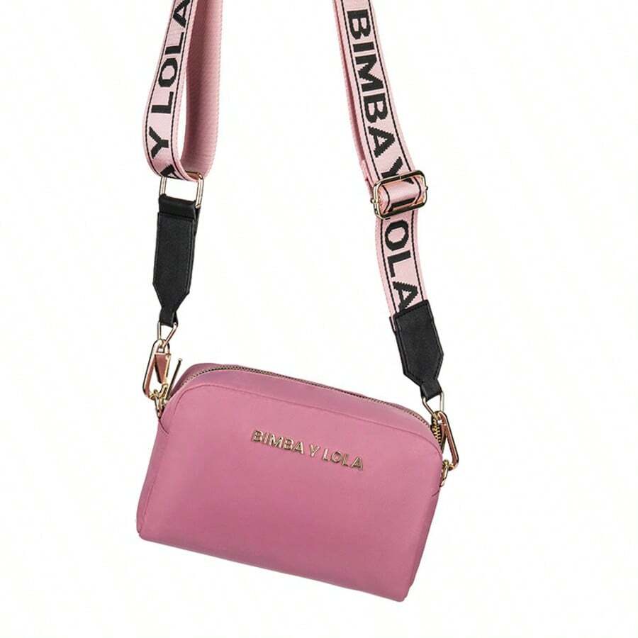 Lola Shoulder Bag, BIMBA Shoulder Bag, Women's Shoulder Bag, Large Capacity, Adjustable Shoulder Strap. - 金標粉紅色粉帶黑字 - 查看 1