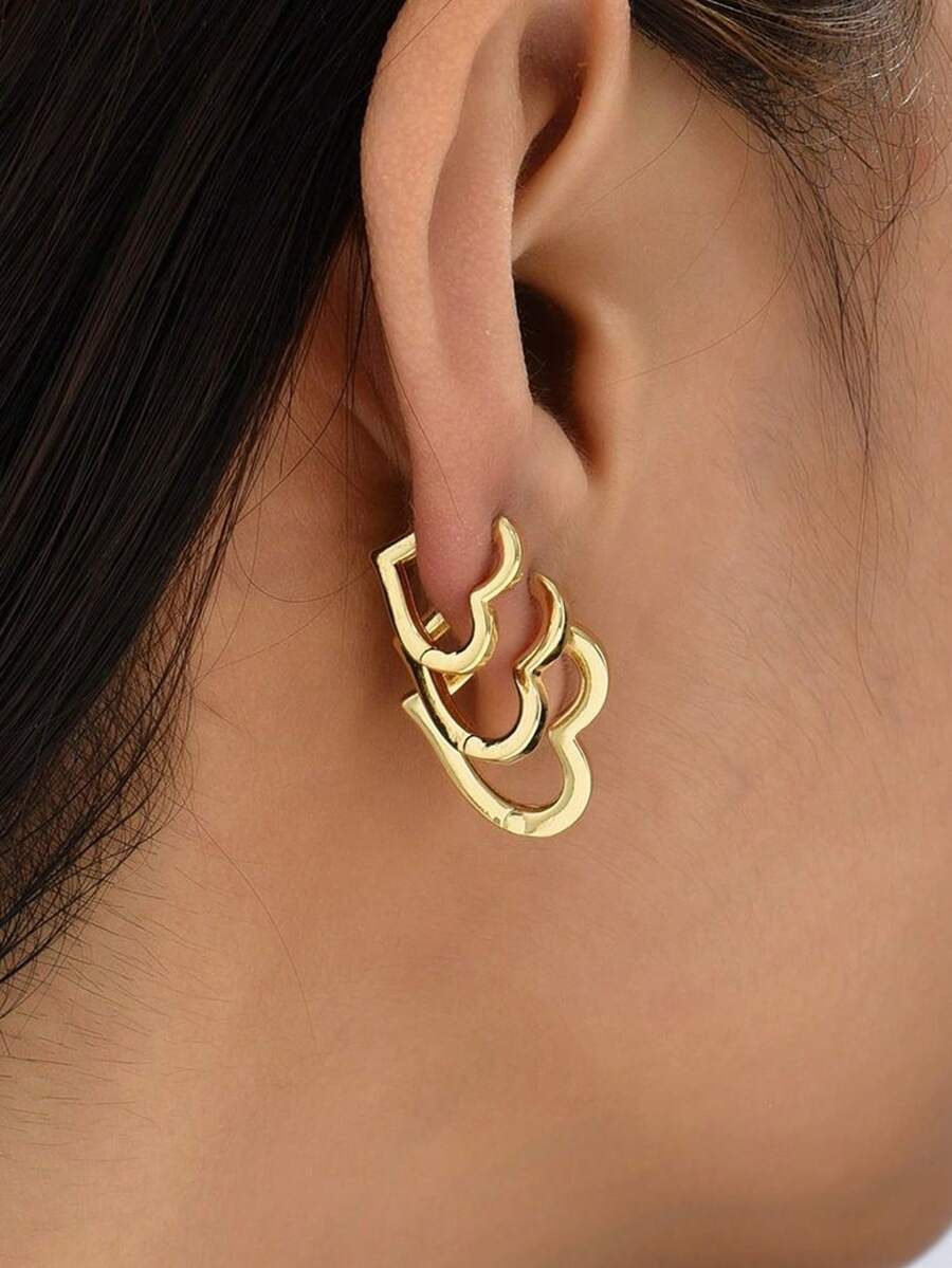 Bộ 6 khuyên tai vòng dày mạ vàng, trang sức bằng đồng thau nhẹ, tối giản, thích hợp đeo hàng ngày, món quà tuyệt vời cho tháng Ramadan và lễ Eid Al-Fitr. - bộ đồ - Xem 1