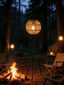 1pc Solar Rattan Floor Lamp, Woven Rattan Texture Plastic Solar Garden Light, Suitable For Yard, Path, Porch, Garden, Auto On At Dusk Solar Lantern - A - View 4