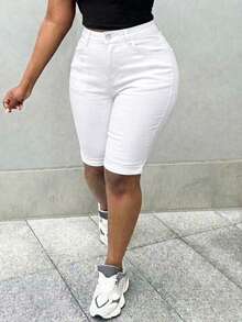 Quần short denim nữ dáng suông, co giãn, thích hợp cho đi làm và mặc hàng ngày, mùa xuân/hè. - trắng - Xem 1