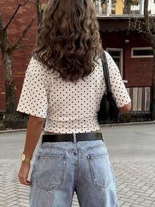 New Fashionable Elegant Solid Color Casual Versatile Waist Ruched T-Shirt, Suitable For Daily, School, Beach, Vacation, And Home Wear Summer - Apricot - View 2