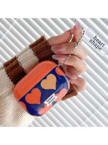 Heart-Shaped Bluetooth Earphone Case, Orange Earphone Box With Keychain, Suitable For Apple 1, 2, 3 Pro Protective Cover - Multicolor - View 5