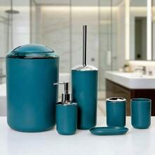 4pcs/6pcs bathroom accessory set, bathroom kit, bamboo lid bathroom toiletries set, including toilet brush, toothbrush holder, mouthwash cup, soap dispenser, soap dish. Bathroom decoration, nid bathroom decoration, can be used as a housewarming \ home vacation gift \Valentine's Day gifts\ birthday gifts. - 直筒衛浴系列 - 查看 1