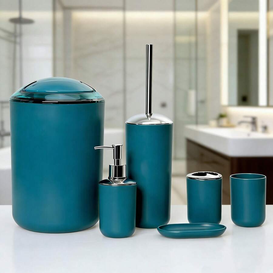4pcs/6pcs bathroom accessory set, bathroom kit, bamboo lid bathroom toiletries set, including toilet brush, toothbrush holder, mouthwash cup, soap dispenser, soap dish. Bathroom decoration, nid bathroom decoration, can be used as a housewarming \ home vacation gift \Valentine's Day gifts\ birthday gifts. - 直筒衛浴系列 - 查看 1