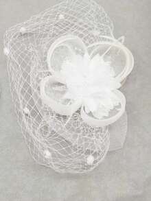 1pc Women's Vintage 20s 30s 50s Style Fascinator Hat, Retro Headpiece With Bow, Flower & Veil, Suitable For Wedding, Tea Party - White - View 4
