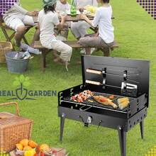 Barbacoa de carbón portátil y plegable tipo maleta con soporte y juego de cubiertos, barbacoa compacta para exteriores, ideal para acampar y hacer picnics. - A - Ver 4