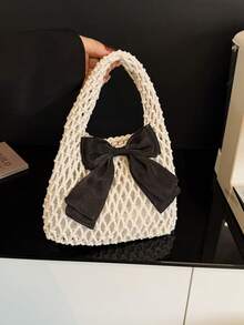 2026 New Handmade Woven Cotton Rope Hollow Net Tote Bag, Fresh Beach Vacation Handbag - White - View 8