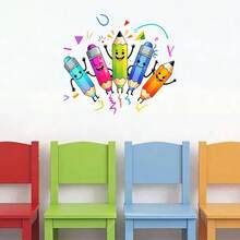 1/3pcs Creative Colored Pencil Pattern Self-Adhesive Wall Sticker, Suitable For Bedroom And Living Room Decor, Refreshing Home Decoration For Spring, Making Your Home And Fashionable - Cartoon - View 2