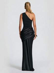 Vestido de fiesta sin mangas de unicolor sexy con cremallera asimétrico/asimétrica sin espalda - Negro - Ver 4
