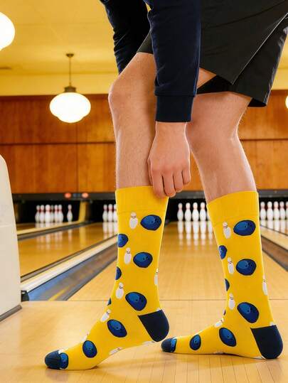 1双男士保龄球主题休闲多功能运动户外室内中筒袜