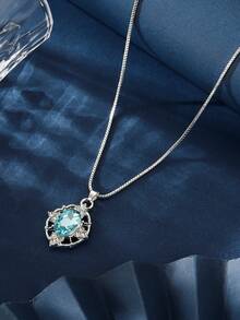 1pc Fashionable European And American Style Minimalist Elegant Blue Glass Pendant Necklace, Versatile Daily Wear For Women - Baby Blue - View 3