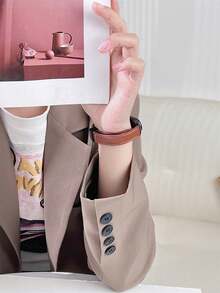 1pc Leather Magnetic Strap, Compatible With Xiaomi Mi Band 10/10NFC/9/9NFC/8/8NFC - Brown - View 6