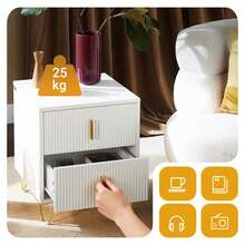 SoBuy FBT115-W 床頭櫃，附兩個抽屜，適用於彈簧床墊，可作邊桌、電話桌、床邊桌，白色，尺寸約為：寬 x 高 x 深：40 x 47 x 40 公分。床邊架、懸掛式置物架、邊桌、床頭櫃、床邊桌、底座桌、桌架，堅固耐用，適用於床邊、客廳等場所。現代床頭櫃、現代床頭櫃、帶抽屜的床頭櫃，客廳家具，白色刨花板 MDF (E1)，40x40x47 厘米 - 白色40x47x40cm - 查看 4