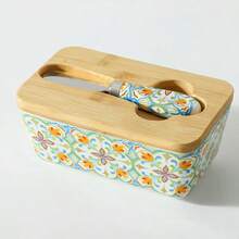 Hộp đựng bơ bằng gốm sứ dung tích lớn kèm dao - Hộp đựng bơ bằng gốm sứ vẽ tay sáng tạo, có ngăn, bền và dùng được trong máy rửa chén, quà tặng nhà bếp Giáng sinh, bền và rất sáng tạo. - Xem 10