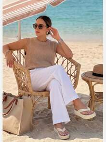 luofu Dép xỏ ngón nữ đế dày mềm mại chống trơn trượt, dép lê cao gót tối giản thời trang, dép xỏ ngón đi biển mùa hè, dép lê chống trơn trượt EVA. - Màu be - Xem 4