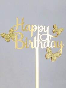 3pcs Gold Butterfly "Happy Birthday" Cake Topper, Suitable For Birthday Party, Anniversary, Valentine's Day, Modern Letter Shaped Cake Decor, Creative Gift For Family And Friends, Applicable For Birthday, Mother's Day, Summer, Halloween, Christmas - Multicolor - View 5