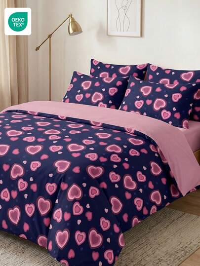2/3pcs Bedding Set, Soft & Breathable Bed Linens, Cozy & Romantic Heart Print Duvet Cover Set, Pilling Resistant, Home Textile, Excluding Comforter & Pillow, Fits All Bed Sizes, Suitable For All Seasons, Fashionable & Cute Decor For Bedroom & Dorm, Machine Washable