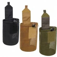 多功能战术Molle水壶网袋，可折叠户外运动水壶套，抽绳网袋，可回收收纳袋，腰挂式，耐用轻便耐磨，适用于露营、徒步、钓鱼、狩猎、训练、旅行等户外活动。 - 彩色 - 查看 1