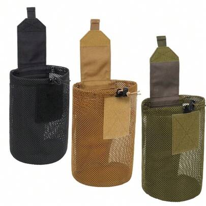 Túi lưới đựng bình nước đa năng kiểu Molle, có thể gập lại, dùng cho hoạt động thể thao ngoài trời, túi dây rút, túi đựng đồ , túi đeo hông bền, nhẹ, chống mài mòn, thích hợp cho cắm trại, leo núi, câu cá, săn bắn, tập luyện, du lịch và các hoạt động ngoài trời.