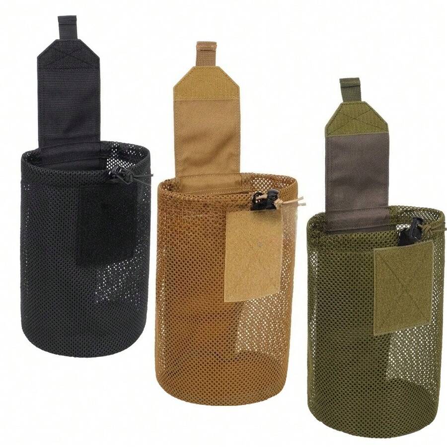 多功能战术Molle水壶网袋，可折叠户外运动水壶套，抽绳网袋，可回收收纳袋，腰挂式，耐用轻便耐磨，适用于露营、徒步、钓鱼、狩猎、训练、旅行等户外活动。 - 彩色 - 查看 1