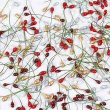 100 piezas de Estambres de flores mini de doble cabeza en color dorado/rojo/plateado/blanco para decoración de boda, manualidades, scrapbooking, regalos de Navidad - multicolor - Ver 10